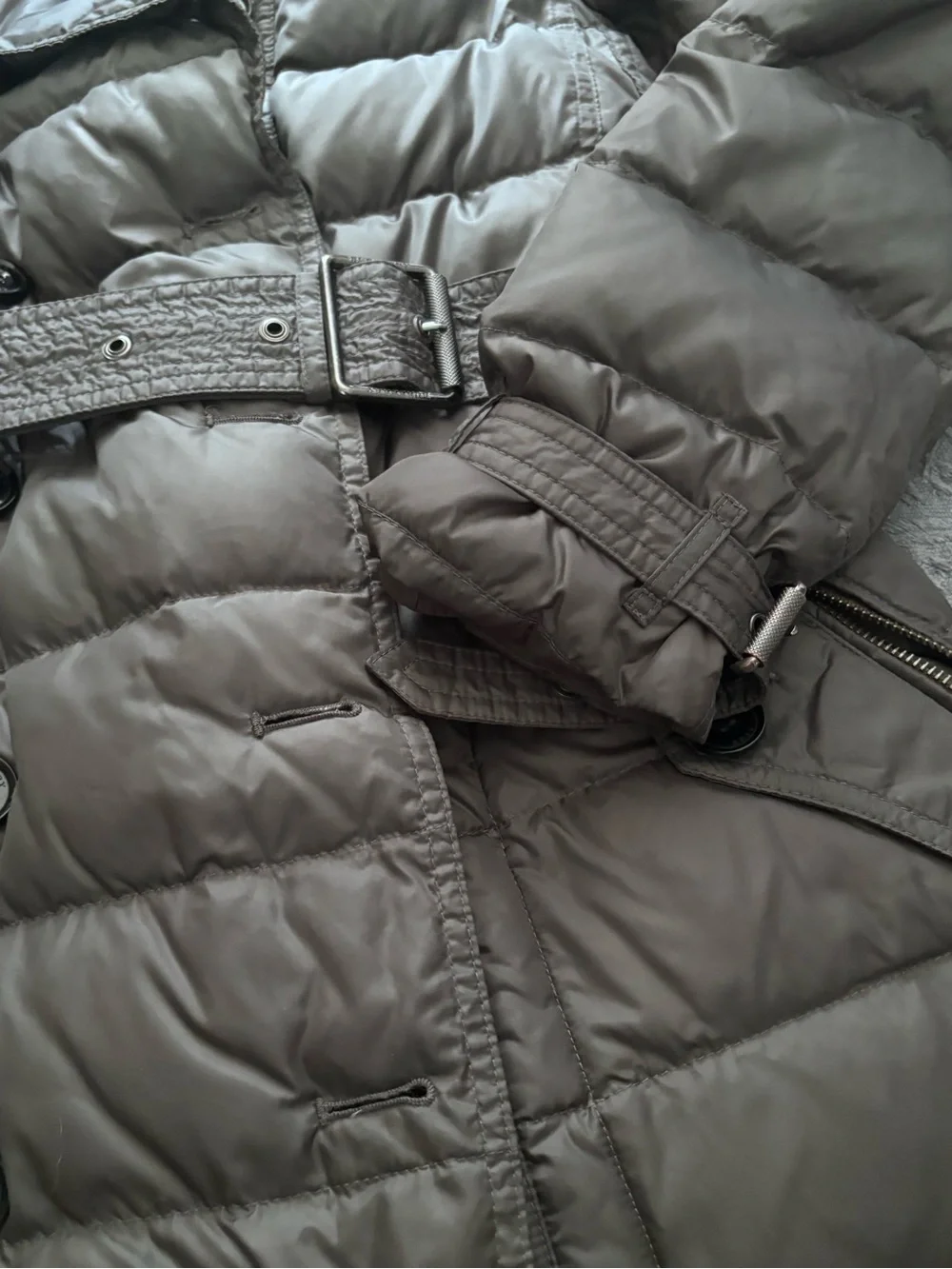 Burberry Brit Belted Down Puffer Trench Coat Nova Check Lined Gray XL 44 - Picture 5 of 11